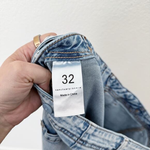 [Sanctuay] Light Wash Acid Denim High Rise Wide Leg Cargo Jeans Stretch Size 32 - Picture 10 of 11